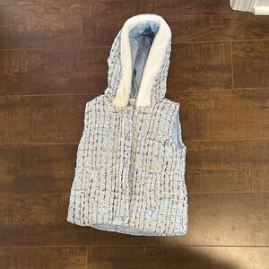 Nicole Miller Light Blue and White Hooded Vest